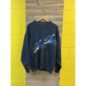 VTG 80s 90s Sweater Graphix Duck Hunt Pixelated Acrylic Sweater Size XL
